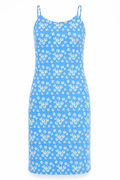 VILA Womens Blue Floral Polyester Slip Dress Size XS Round Neck Pullover