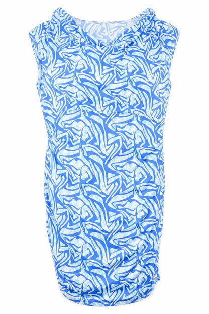 SheIn Womens Blue Geometric Polyester Bodycon Size 2XL Boat Neck Drawstring - Side Ruching