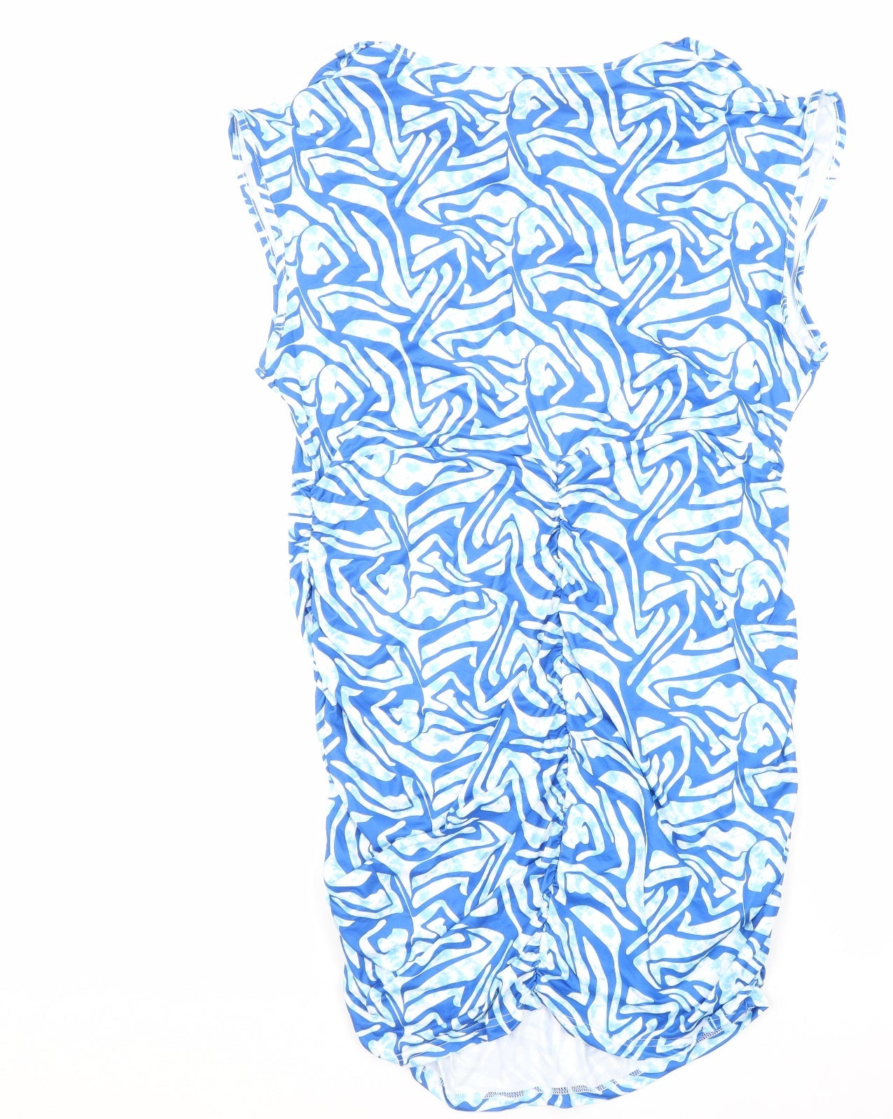 SheIn Womens Blue Geometric Polyester Bodycon Size 2XL Boat Neck Drawstring - Side Ruching
