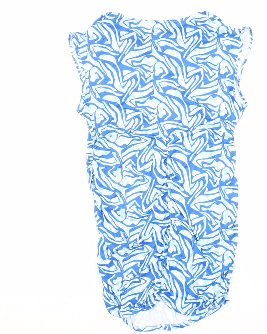 SheIn Womens Blue Geometric Polyester Bodycon Size 2XL Boat Neck Drawstring - Side Ruching