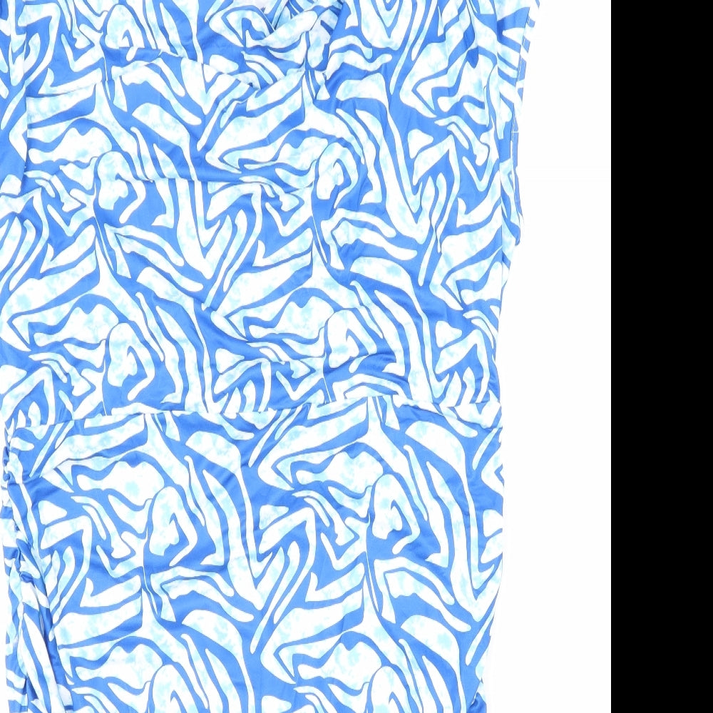 SheIn Womens Blue Geometric Polyester Bodycon Size 2XL Boat Neck Drawstring - Side Ruching