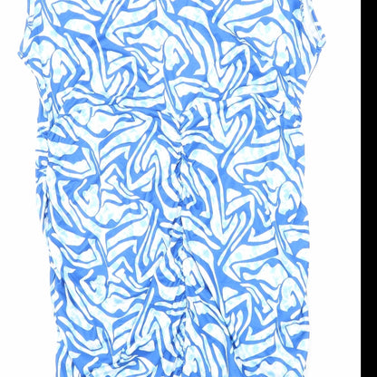SheIn Womens Blue Geometric Polyester Bodycon Size 2XL Boat Neck Drawstring - Side Ruching