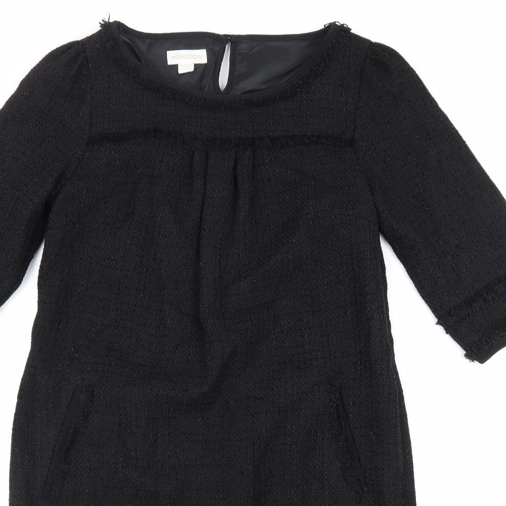 Monsoon Womens Black Acrylic Shift Size 10 Boat Neck Button