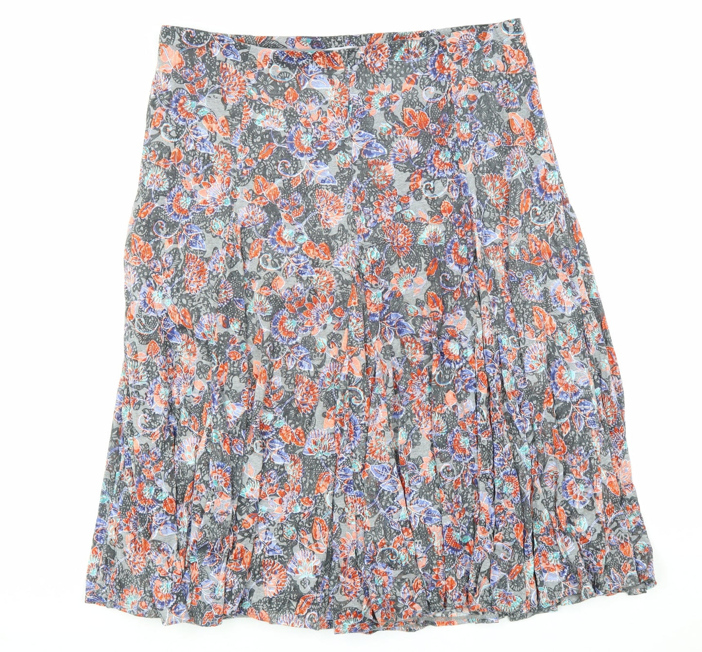 Marks and Spencer Womens Grey Floral Polyester Swing Skirt Size 16 Hook & Loop