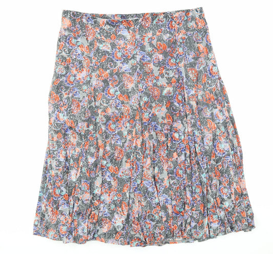 Marks and Spencer Womens Grey Floral Polyester Swing Skirt Size 16 Hook & Loop