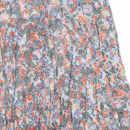 Marks and Spencer Womens Grey Floral Polyester Swing Skirt Size 16 Hook & Loop
