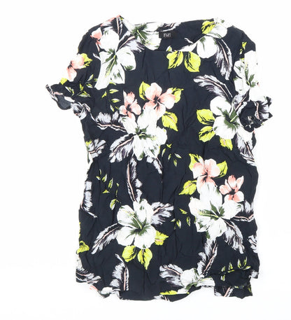 F&F Womens Black Floral Viscose Basic Blouse Size 10 Boat Neck