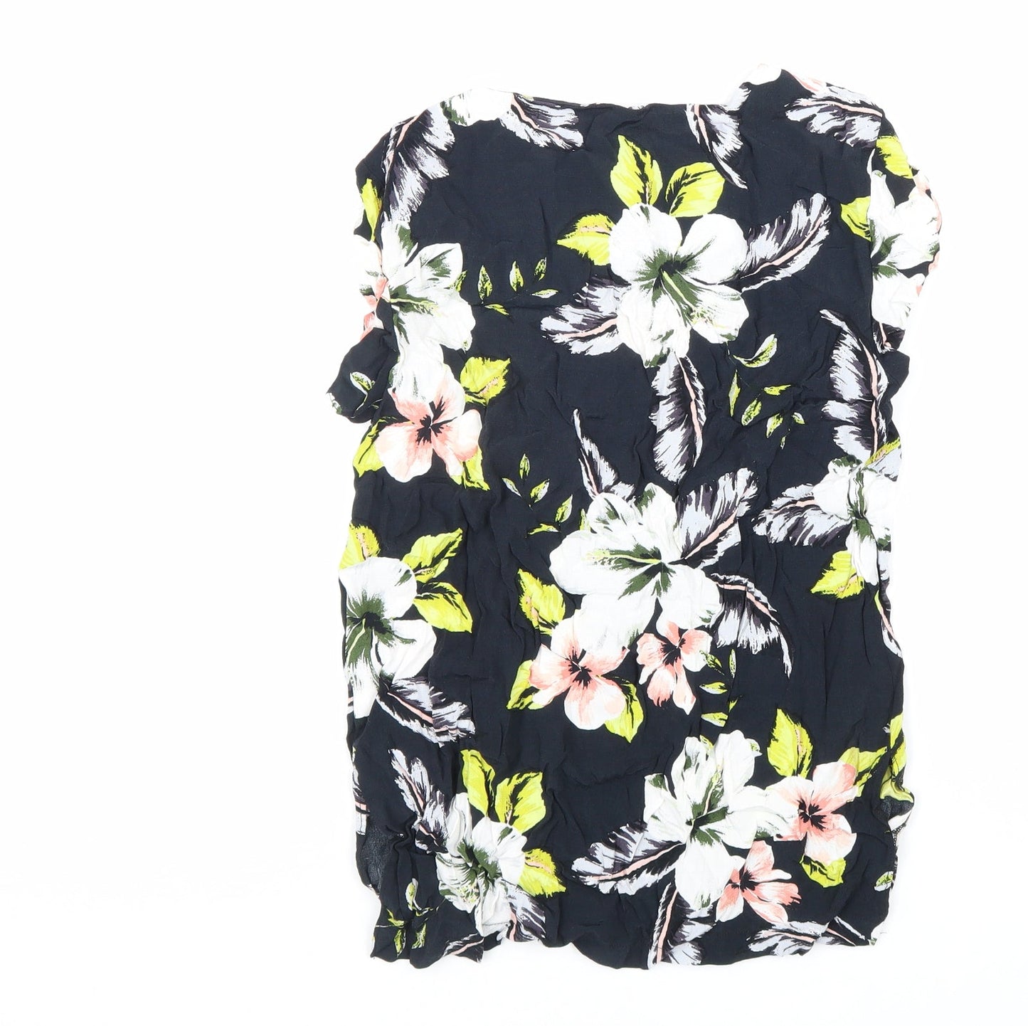F&F Womens Black Floral Viscose Basic Blouse Size 10 Boat Neck