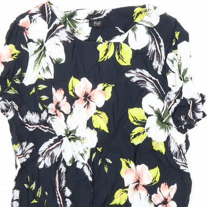 F&F Womens Black Floral Viscose Basic Blouse Size 10 Boat Neck