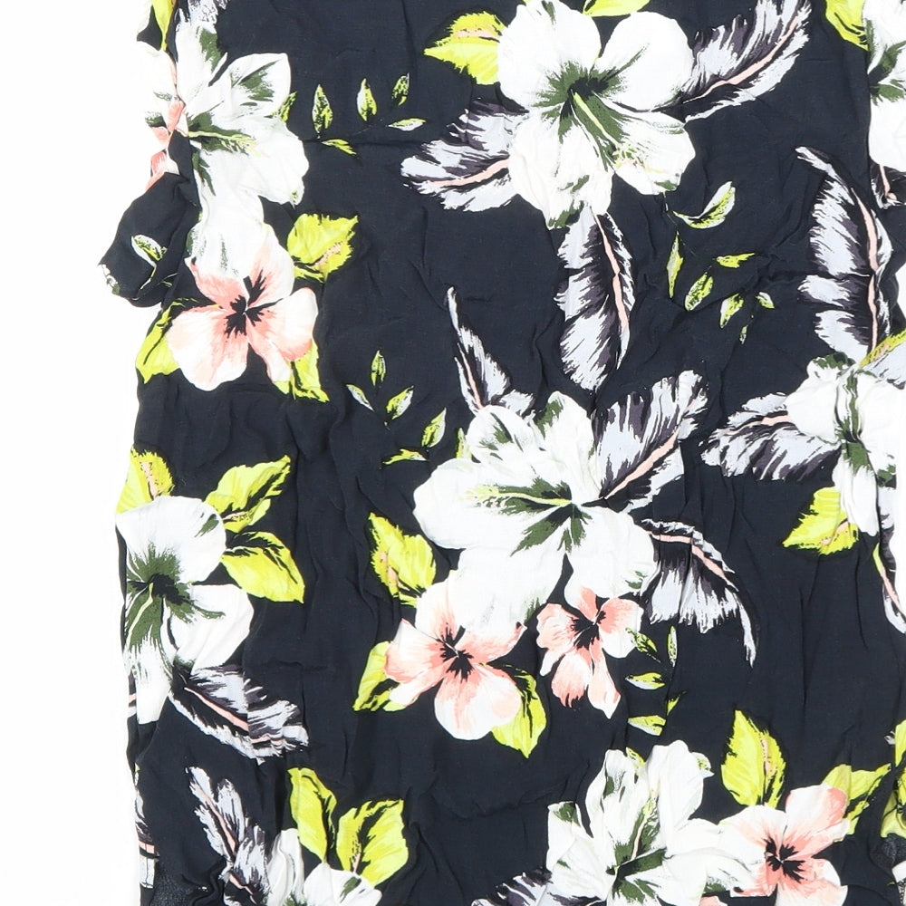 F&F Womens Black Floral Viscose Basic Blouse Size 10 Boat Neck