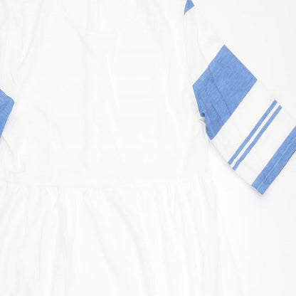 Preworn Womens White Striped Cotton A-Line Size M Round Neck Zip