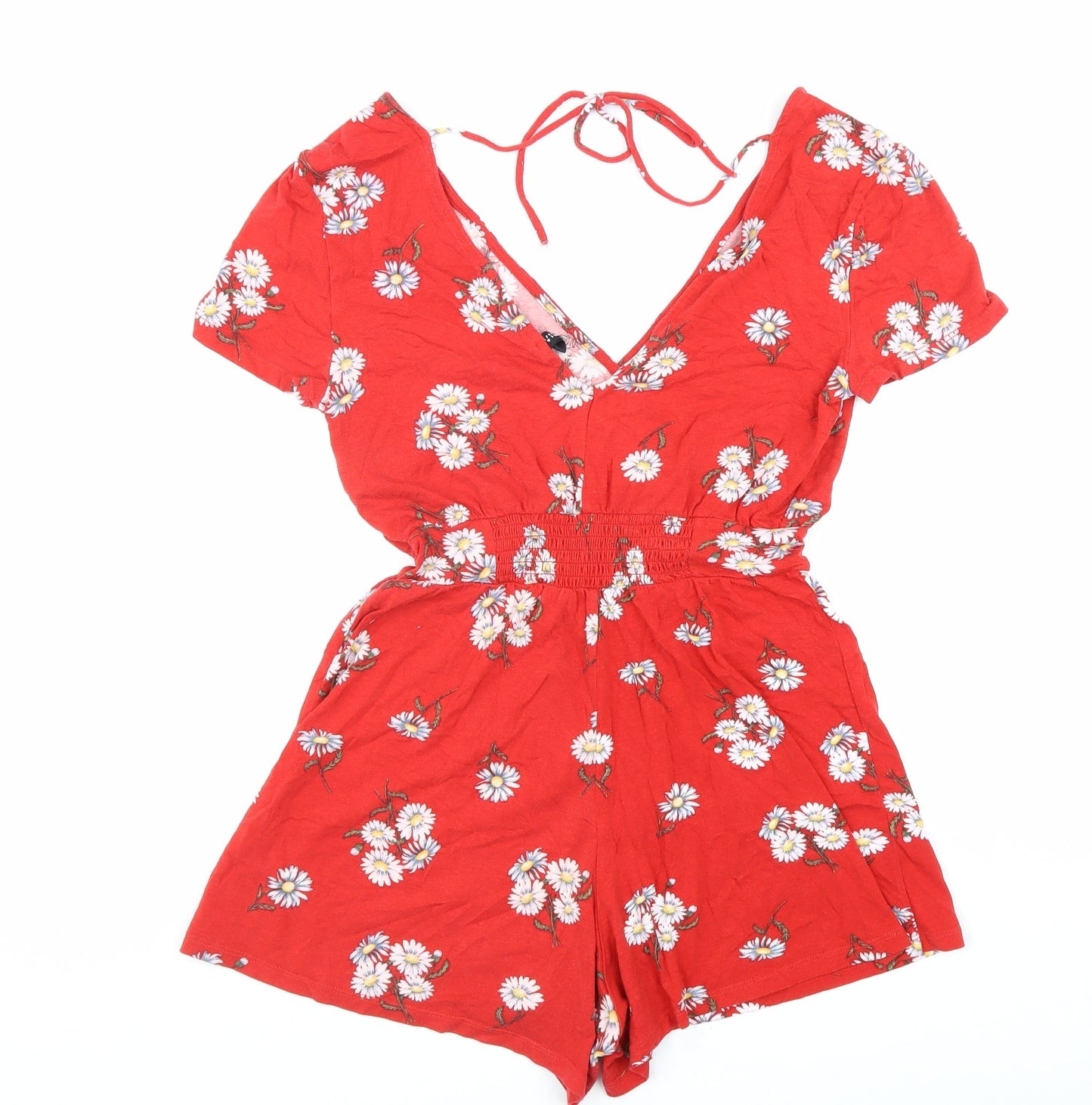 Divided Womens Red Floral Cotton Playsuit One-Piece Size XS L6 in Tie