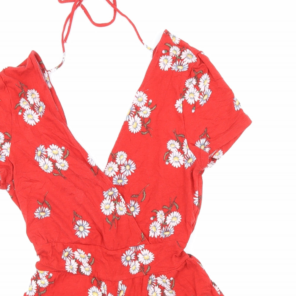 Divided Womens Red Floral Cotton Playsuit One-Piece Size XS L6 in Tie