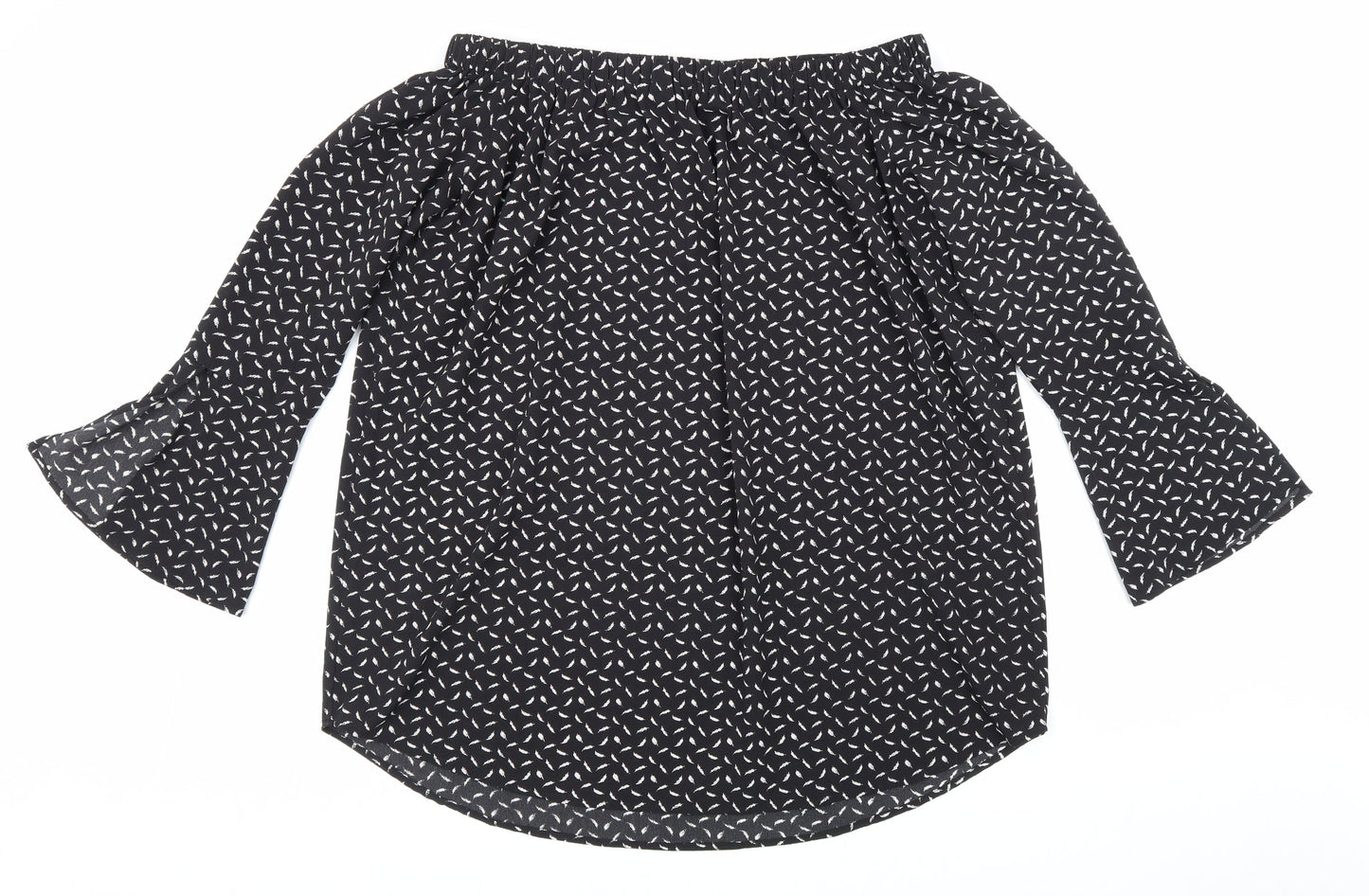 Boohoo Womens Black Geometric Polyester Basic Blouse Size 12 Off the Shoulder - Bardot