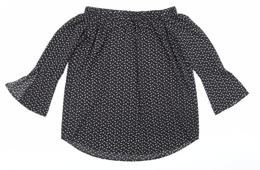 Boohoo Womens Black Geometric Polyester Basic Blouse Size 12 Off the Shoulder - Bardot