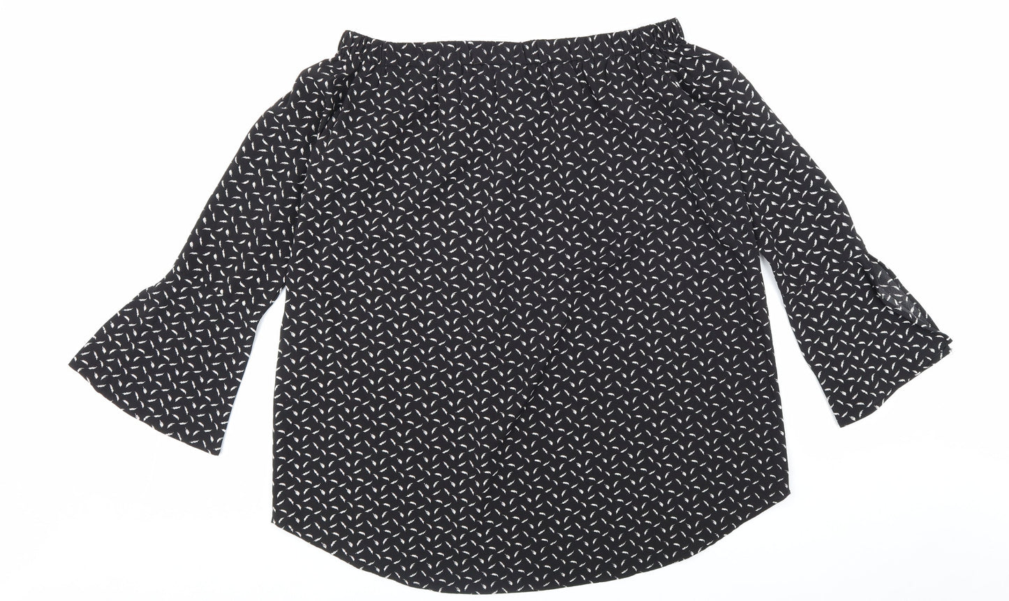 Boohoo Womens Black Geometric Polyester Basic Blouse Size 12 Off the Shoulder - Bardot