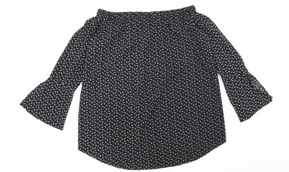 Boohoo Womens Black Geometric Polyester Basic Blouse Size 12 Off the Shoulder - Bardot