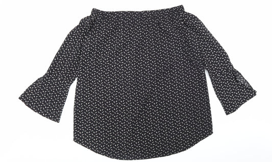 Boohoo Womens Black Geometric Polyester Basic Blouse Size 12 Off the Shoulder - Bardot
