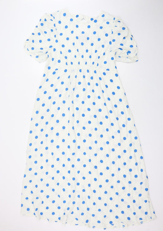 Marks and Spencer Womens Silver Polka Dot Viscose A-Line Size 18 Boat Neck Button