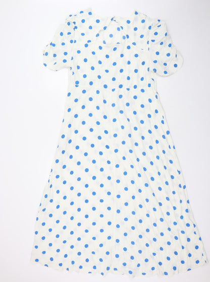 Marks and Spencer Womens Silver Polka Dot Viscose A-Line Size 18 Boat Neck Button