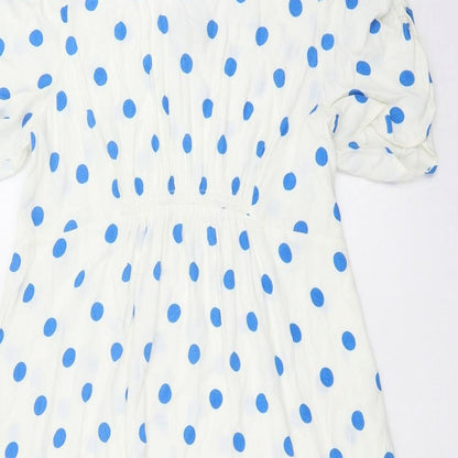 Marks and Spencer Womens Silver Polka Dot Viscose A-Line Size 18 Boat Neck Button