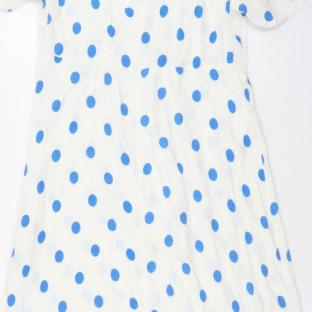 Marks and Spencer Womens Silver Polka Dot Viscose A-Line Size 18 Boat Neck Button