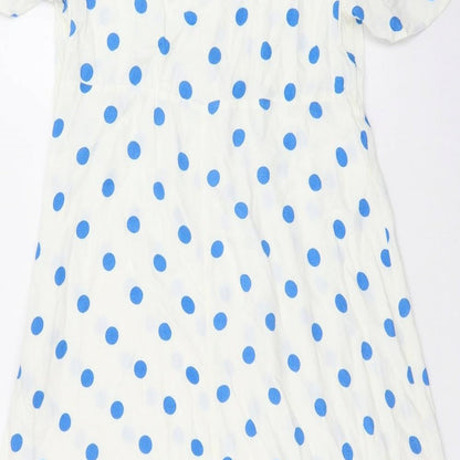 Marks and Spencer Womens Silver Polka Dot Viscose A-Line Size 18 Boat Neck Button