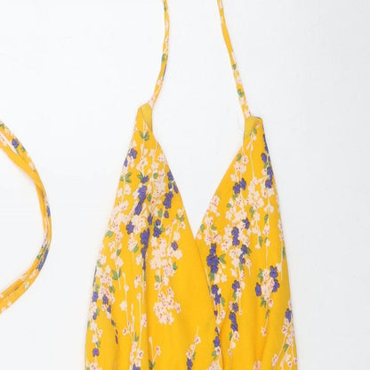 Parisian Womens Orange Floral Polyester Mini Size 6 Halter Tie