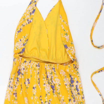 Parisian Womens Orange Floral Polyester Mini Size 6 Halter Tie