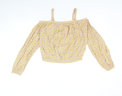 Marks and Spencer Girls Multicoloured Geometric Viscose Cropped Blouse Size 12-13 Years Square Neck Pullover