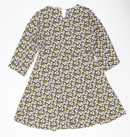Goldie Womens Multicoloured Floral Polyester A-Line Size S Boat Neck Zip