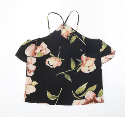 AX Paris Womens Black Floral Polyester Basic Tank Size 8 Halter