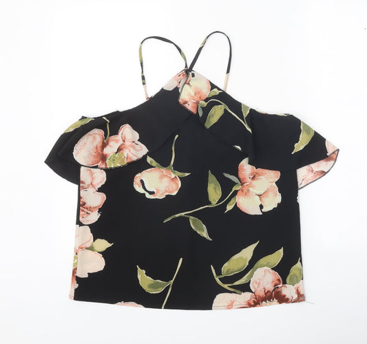 AX Paris Womens Black Floral Polyester Basic Tank Size 8 Halter