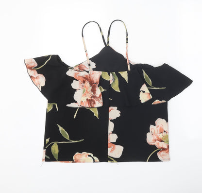 AX Paris Womens Black Floral Polyester Basic Tank Size 8 Halter