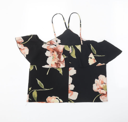 AX Paris Womens Black Floral Polyester Basic Tank Size 8 Halter