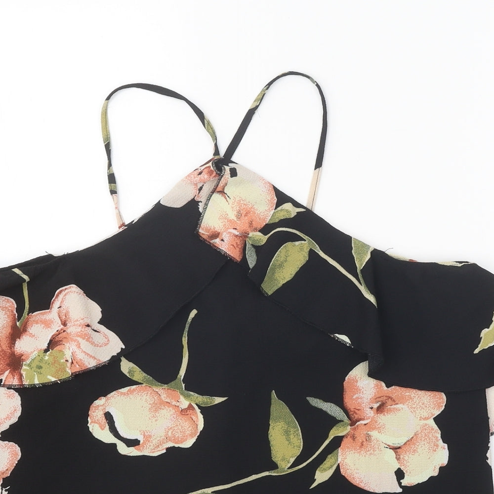 AX Paris Womens Black Floral Polyester Basic Tank Size 8 Halter