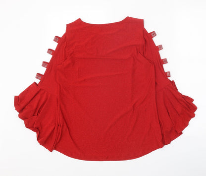 Klass Womens Red Polyester Basic Blouse Size S Boat Neck - Cold Shoulder Bell Sleeve