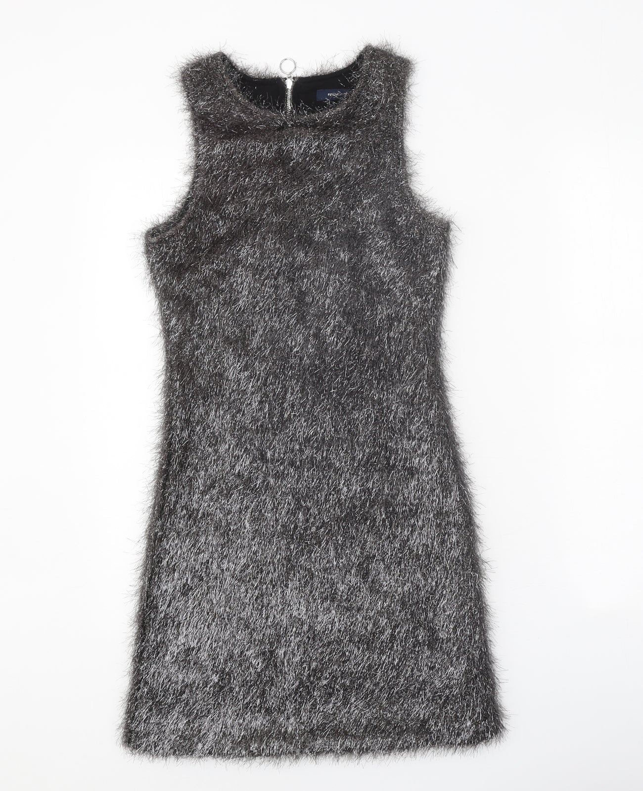 French Connection Womens Silver Polyester Shift Size 6 Boat Neck Zip