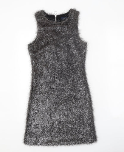 French Connection Womens Silver Polyester Shift Size 6 Boat Neck Zip