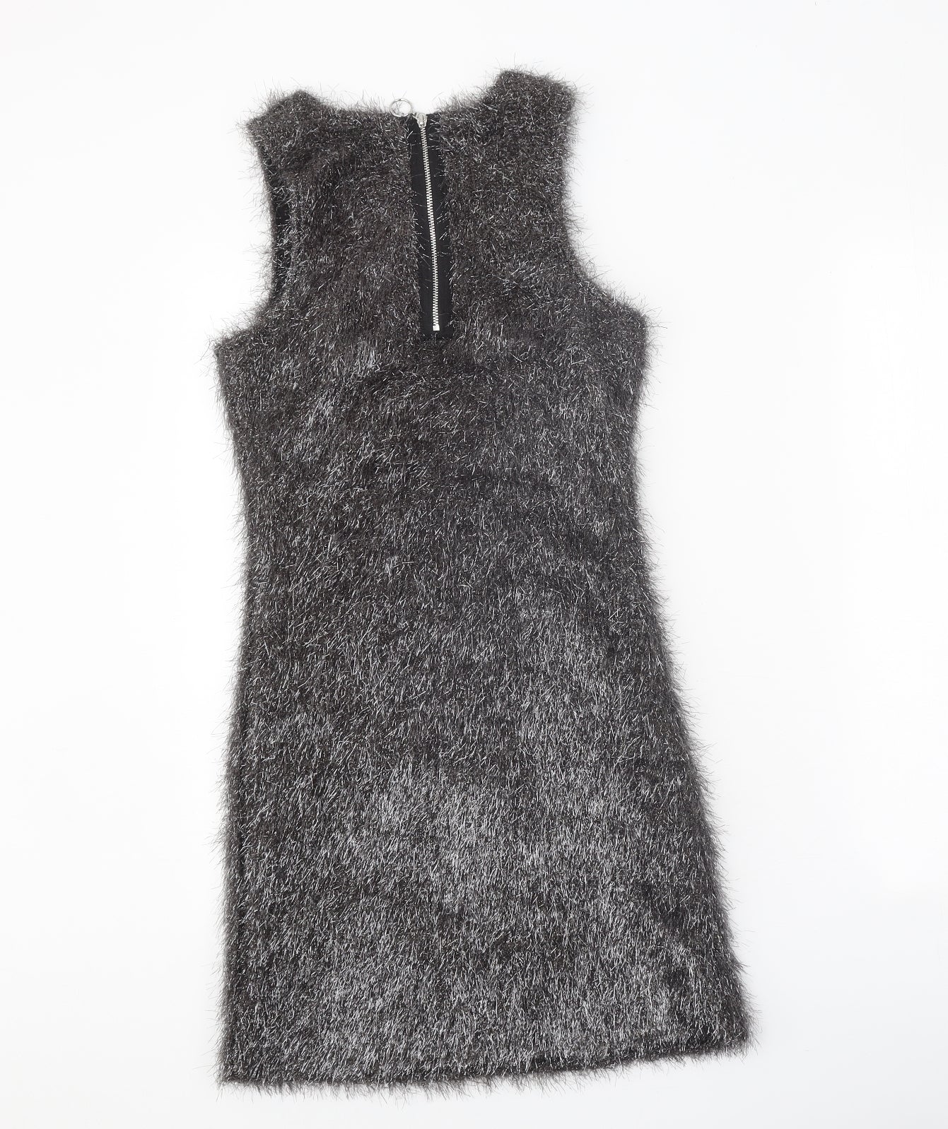 French Connection Womens Silver Polyester Shift Size 6 Boat Neck Zip