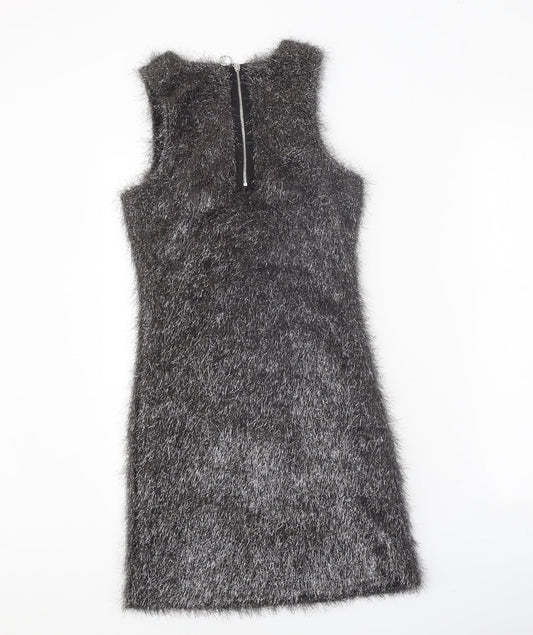 French Connection Womens Silver Polyester Shift Size 6 Boat Neck Zip