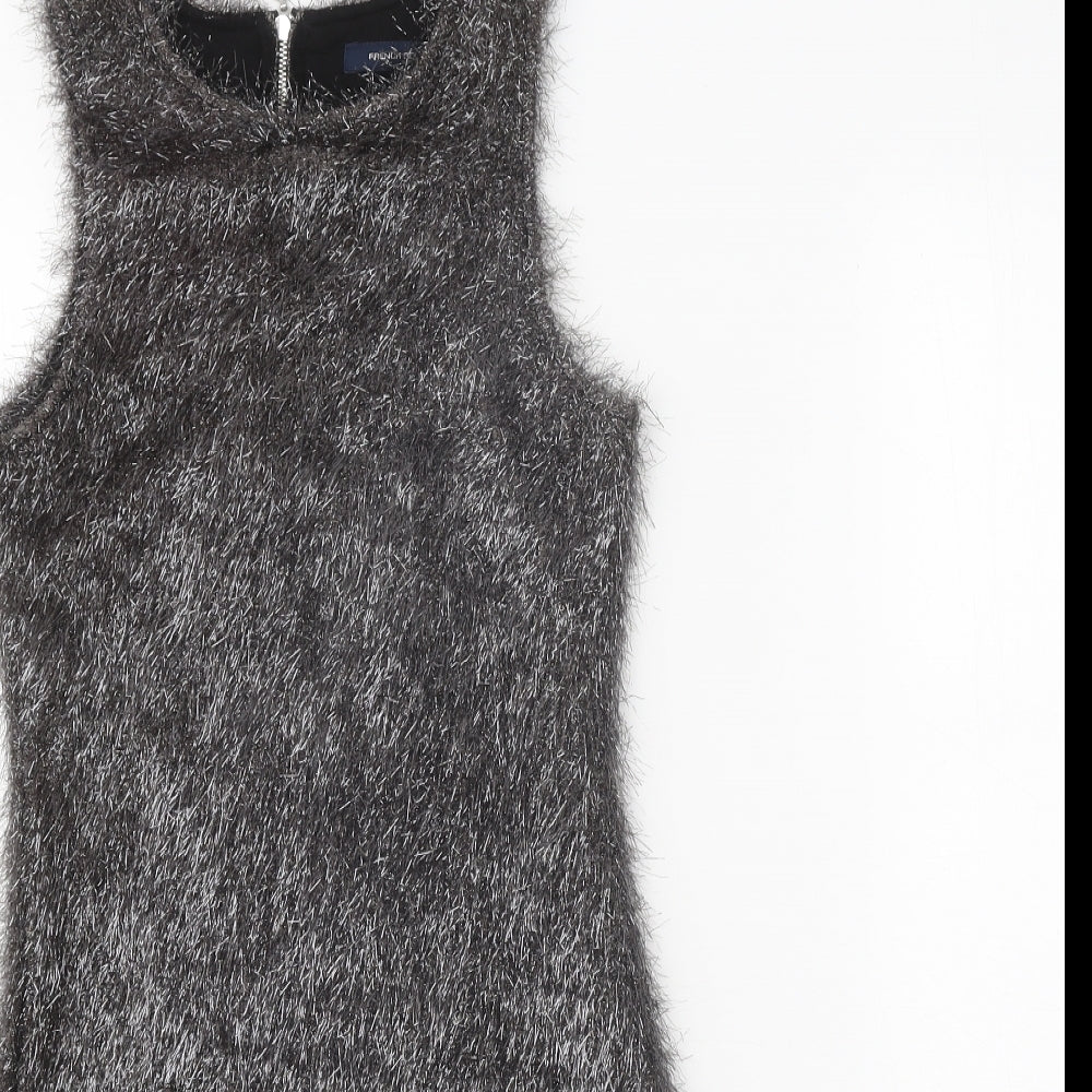 French Connection Womens Silver Polyester Shift Size 6 Boat Neck Zip