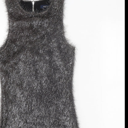 French Connection Womens Silver Polyester Shift Size 6 Boat Neck Zip