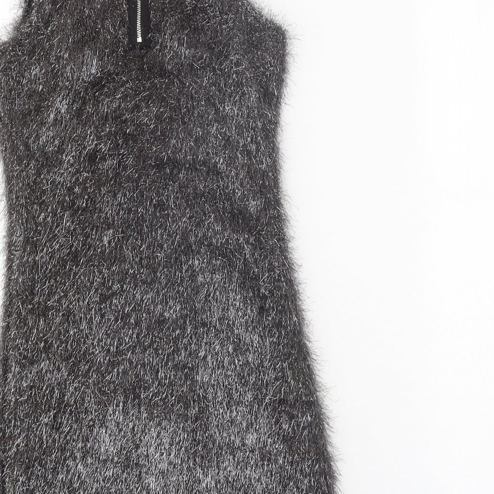 French Connection Womens Silver Polyester Shift Size 6 Boat Neck Zip