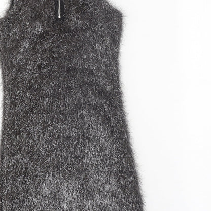 French Connection Womens Silver Polyester Shift Size 6 Boat Neck Zip