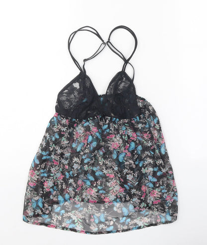 Accessorize Womens Black Geometric Polyester Basic Tank Size 10 V-Neck - Lace Detail, Butterfly Print