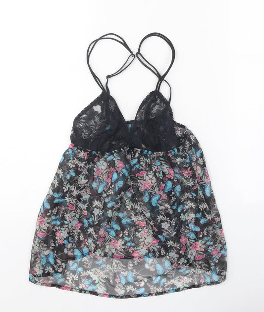 Accessorize Womens Black Geometric Polyester Basic Tank Size 10 V-Neck - Lace Detail, Butterfly Print