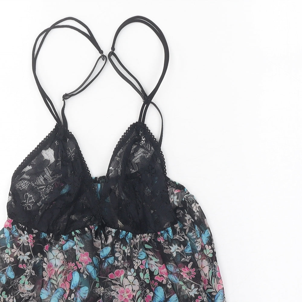 Accessorize Womens Black Geometric Polyester Basic Tank Size 10 V-Neck - Lace Detail, Butterfly Print