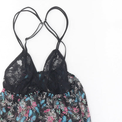 Accessorize Womens Black Geometric Polyester Basic Tank Size 10 V-Neck - Lace Detail, Butterfly Print