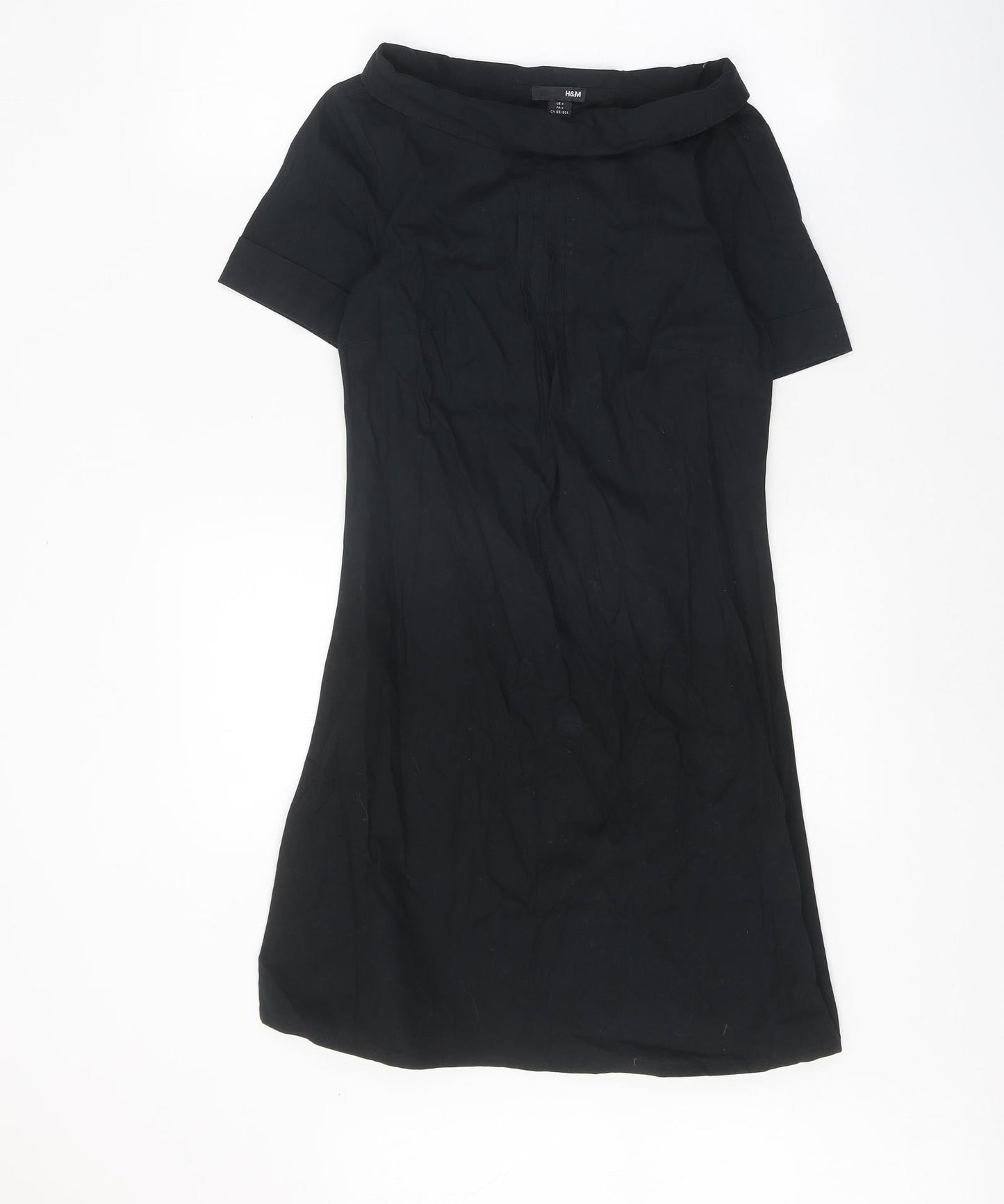 H&M Womens Black Cotton A-Line Size 6 Boat Neck Pullover